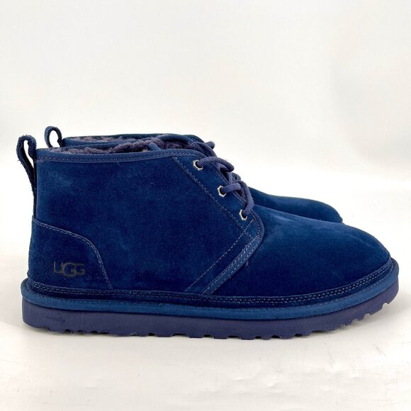 UGG Neumel Chukka Boots Size 12 Navy Suede Wool Lining Lace-Up SugarSole